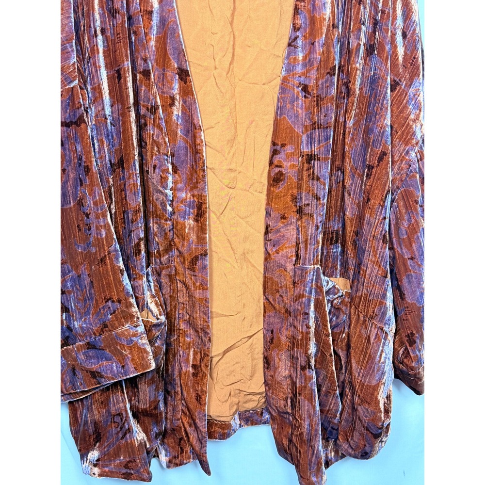 Anthropologie Velvet Kimono Cardigan XL Orange Purple Floral Open Boho Oversized - Picture 3 of 16